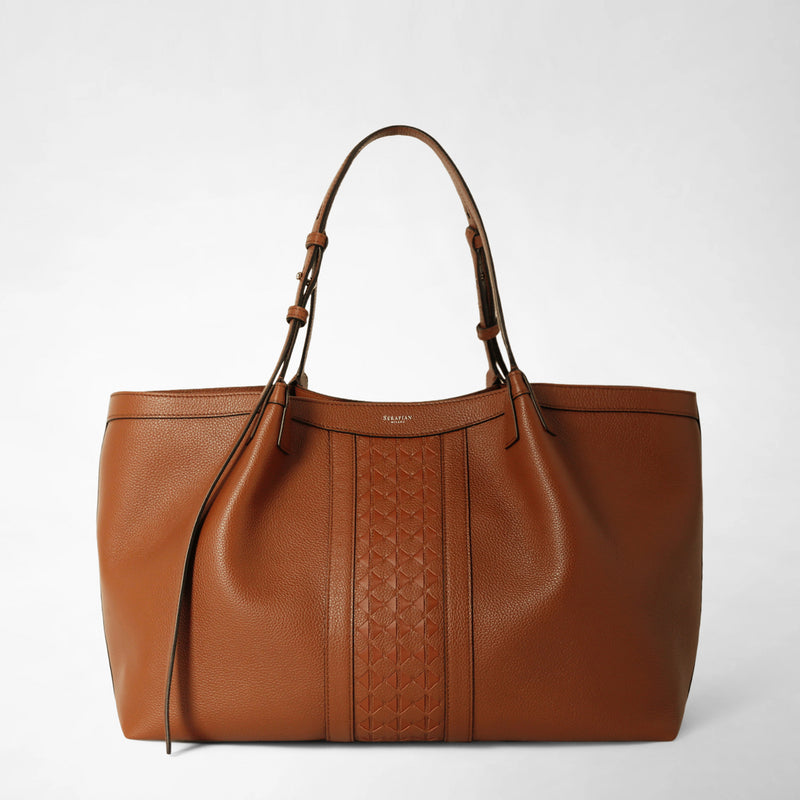 Secret tote bag in cachemire leather and mosaico - tobacco