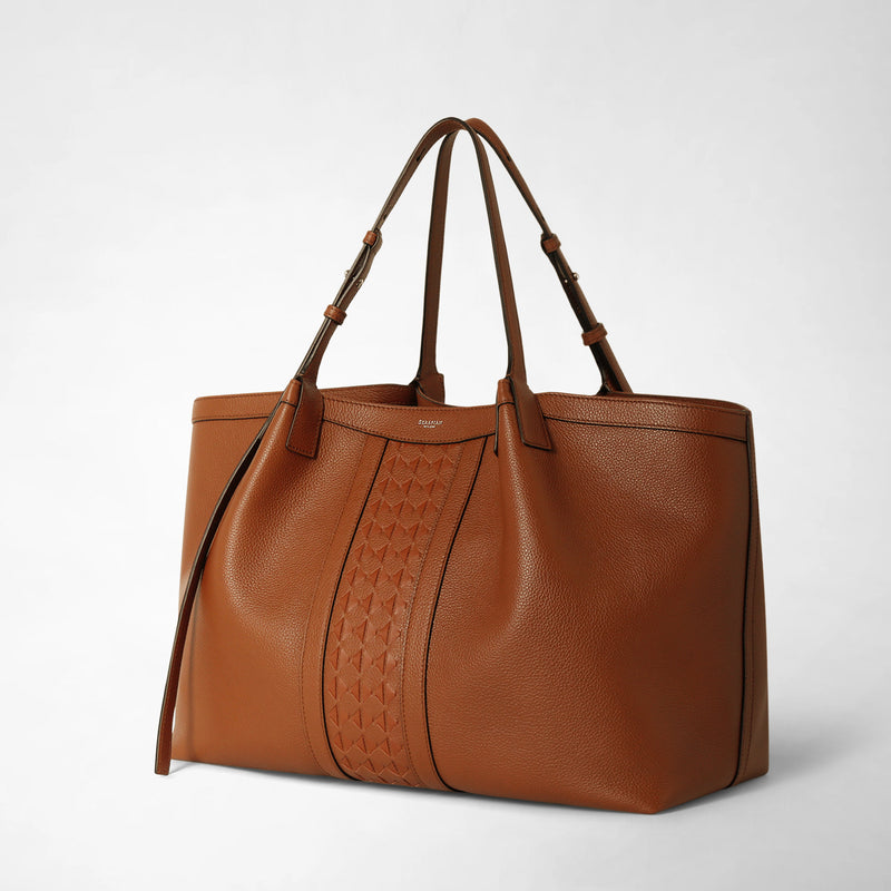 Secret tote bag in cachemire leather and mosaico - tobacco