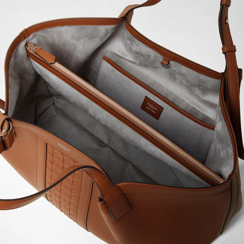 Secret tote bag in cachemire leather and mosaico - tobacco
