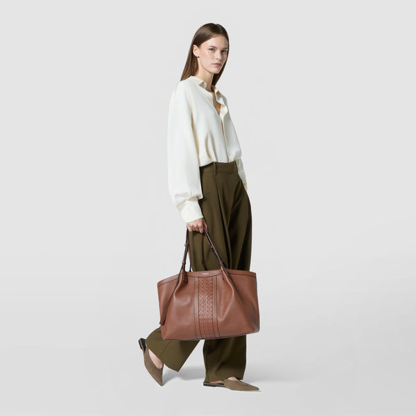 Secret tote bag in cachemire leather and mosaico - tobacco