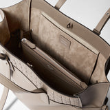 Detail view — MEDIUM MARO BAG IN CACHEMIRE LEATHER AND MOSAICO: interior opened, showing grained cachemire leather, Mosaico woven texture, zip pocket and internal leather label 'SERAPIAN MADE IN ITALY'.