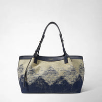 SMALL SECRET TOTE BAG IN DENIM AND RAFFIA