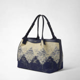 SMALL SECRET TOTE BAG IN DENIM AND RAFFIA