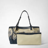 SMALL SECRET TOTE BAG IN DENIM AND RAFFIA