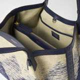 SMALL SECRET TOTE BAG IN DENIM AND RAFFIA