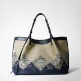 SECRET TOTE BAG IN DENIM AND RAFFIA