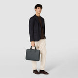 Slim briefcase with double zip in evoluzione leather - navy blue