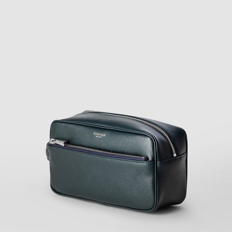 Washbag in evoluzione leather - navy blue