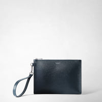 POUCH WITH ZIP IN EVOLUZIONE LEATHER Navy Blue