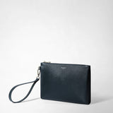 Pouch with zip in evoluzione leather - navy blue