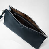 Pouch with zip in evoluzione leather - navy blue