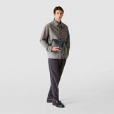 Pouch with zip in evoluzione leather - navy blue
