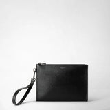 Pochette zippée en cuir evoluzione - black eclipse