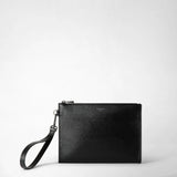 Pouch with zip in evoluzione leather - black eclipse