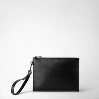 POUCH WITH ZIP IN EVOLUZIONE LEATHER Black Eclipse