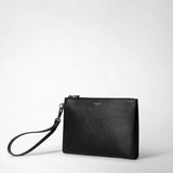 Pouch with zip in evoluzione leather - black eclipse