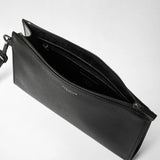 Pouch with zip in evoluzione leather - black eclipse