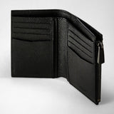 Vertical billfold with zip in evoluzione leather - black eclipse