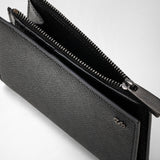 Vertical billfold with zip in evoluzione leather - black eclipse