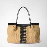 Secret tote bag in raffia intrecci - natural/black