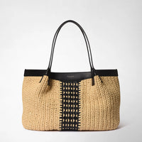 SECRET TOTE BAG IN RAFFIA INTRECCI Natural/Black