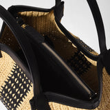 Secret tote bag in raffia intrecci - natural/black