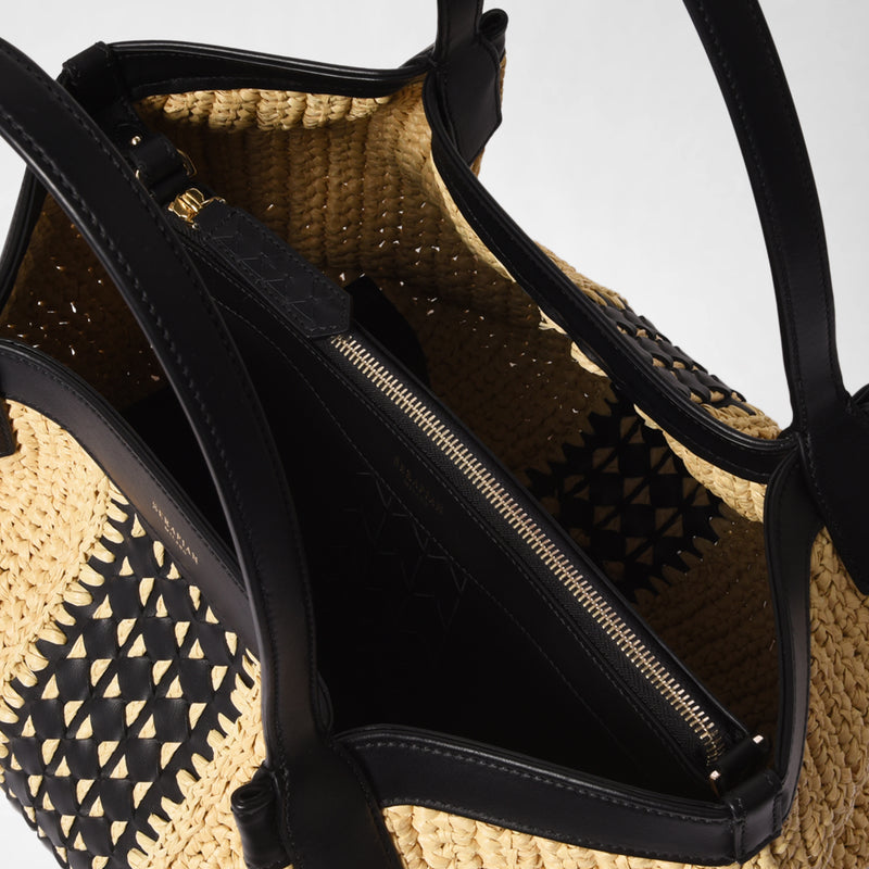 Secret tote bag in raffia intrecci - natural/black
