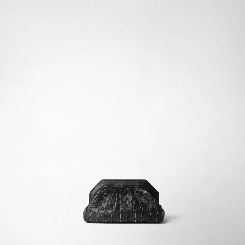 Mini secret clutch bag in mosaico microchain - black