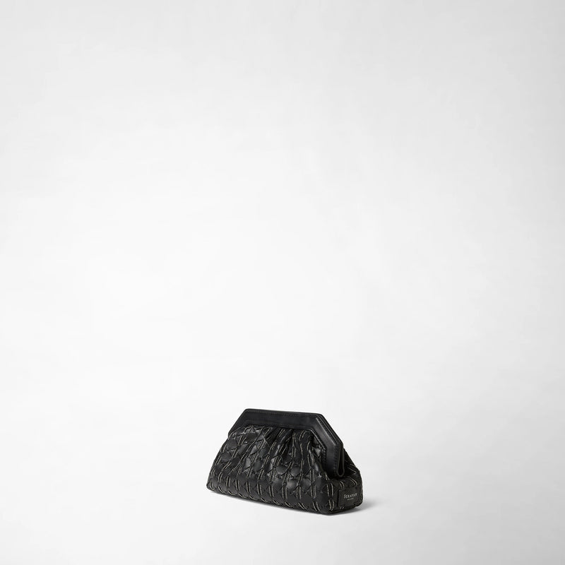 Mini secret clutch bag in mosaico microchain - black