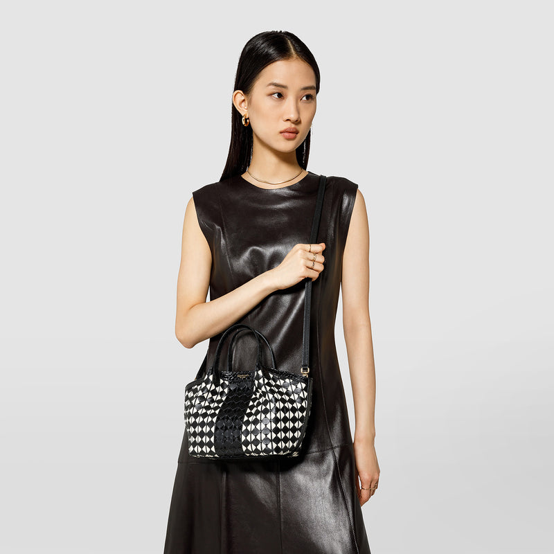Mini secret bag in mosaico and elaphe - black/off white