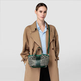 Mini secret bag in mosaico and elaphe - black/off-white/emerald