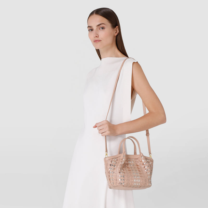 Sac secret mini en mosaico et elaphe - golden pink