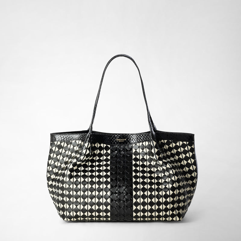 Sac cabas secret small en mosaico et elaphe - black/off white
