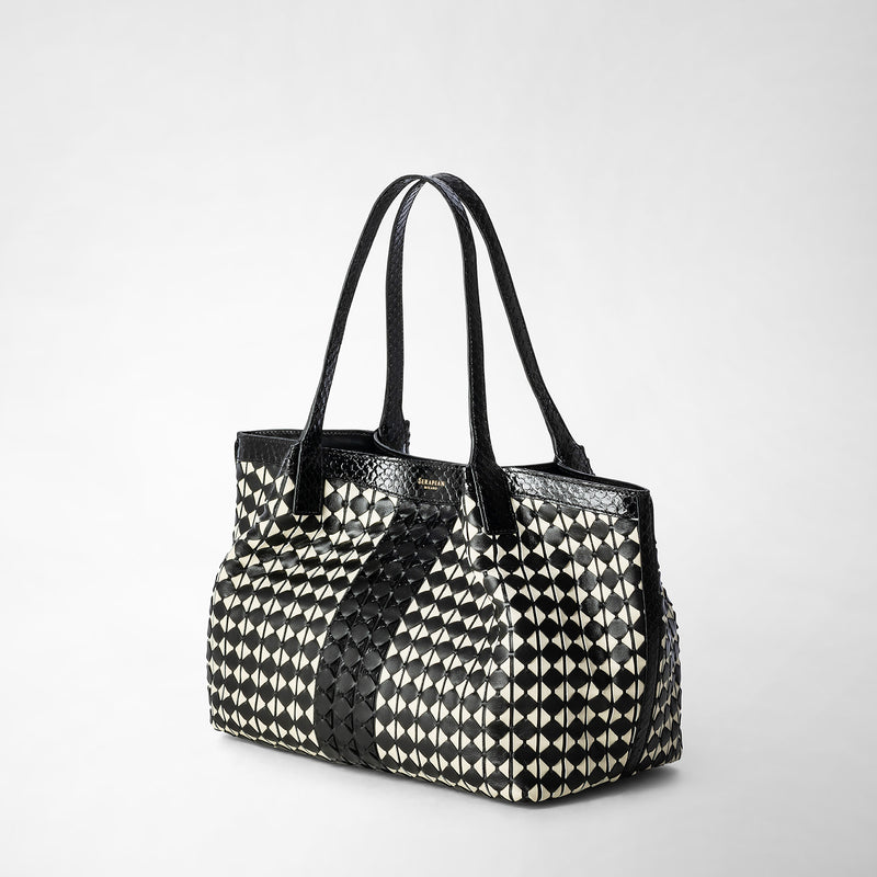 Sac cabas secret small en mosaico et elaphe - black/off white