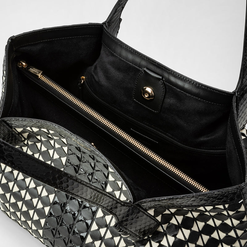 Sac cabas secret small en mosaico et elaphe - black/off white