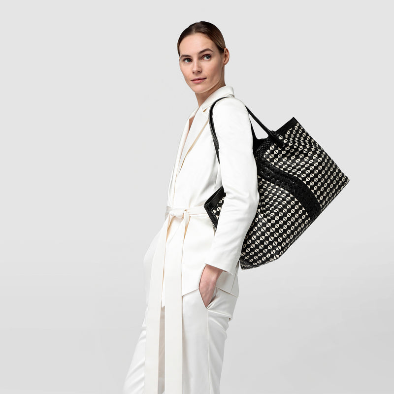 Secret tote bag in mosaico and elaphe - black/off-white