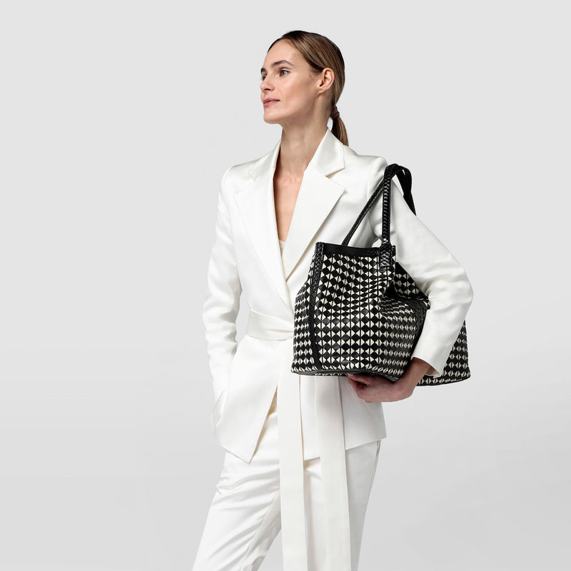Secret tote bag in mosaico and elaphe - black/off-white