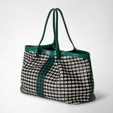 Secret tote bag in mosaico and elaphe - black/off-white/emerald