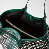 Secret tote bag in mosaico and elaphe - black/off-white/emerald