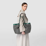 Secret tote bag in mosaico and elaphe - black/off-white/emerald