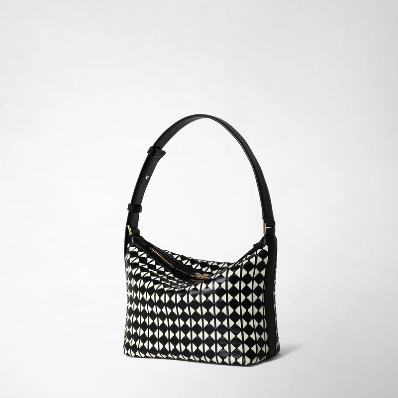Small anì shoulder bag in mosaico - black/off-white