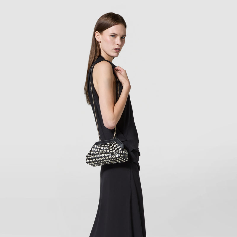 Mini secret clutch bag in mosaico - black/off-white