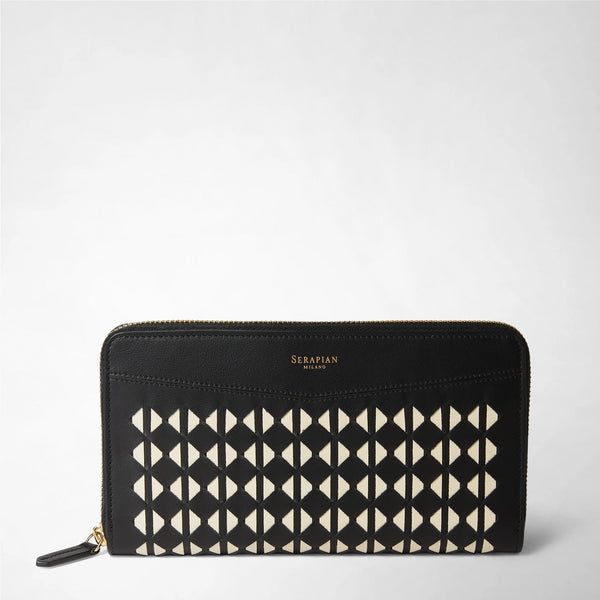 Portafoglio con zip in mosaico - black/off-white