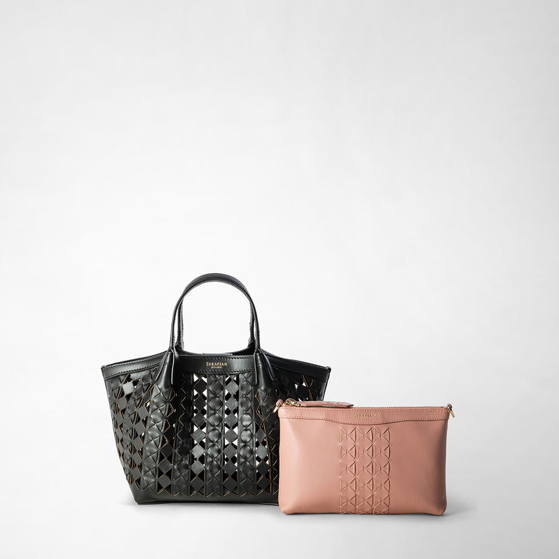 Sac secret mini en mosaico see through - black/blush