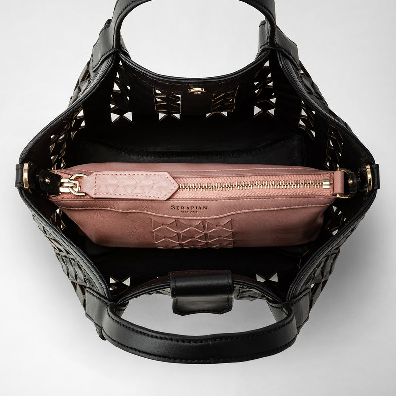 Sac secret mini en mosaico see through - black/blush