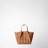 Mini secret bag in mosaico see through - tan/coral red