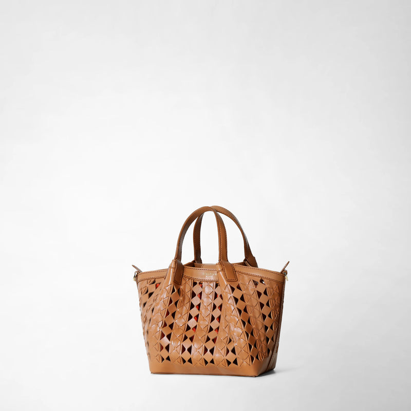 Mini secret bag in mosaico see through - tan/coral red