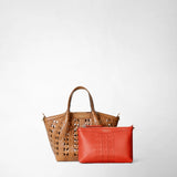 Mini secret bag in mosaico see through - tan/coral red