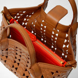 Mini secret bag in mosaico see through - tan/coral red