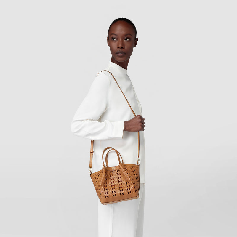 Mini secret bag in mosaico see through - tan/coral red